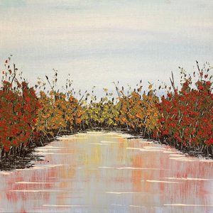 Autumn Wonder - Original Acrylic Mixed Media Painting, 8 x 8, Landscape, Artist
